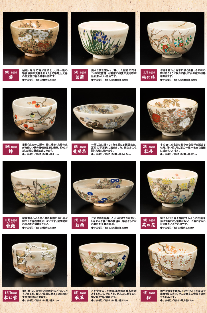 茶道具 仁清意花暦十二ヶ月 抹茶碗 12個