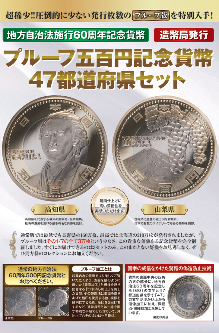 日本最激安 地方自治法施行60周年記念硬貨　500円 旧貨幣/金貨/銀貨/記念硬貨